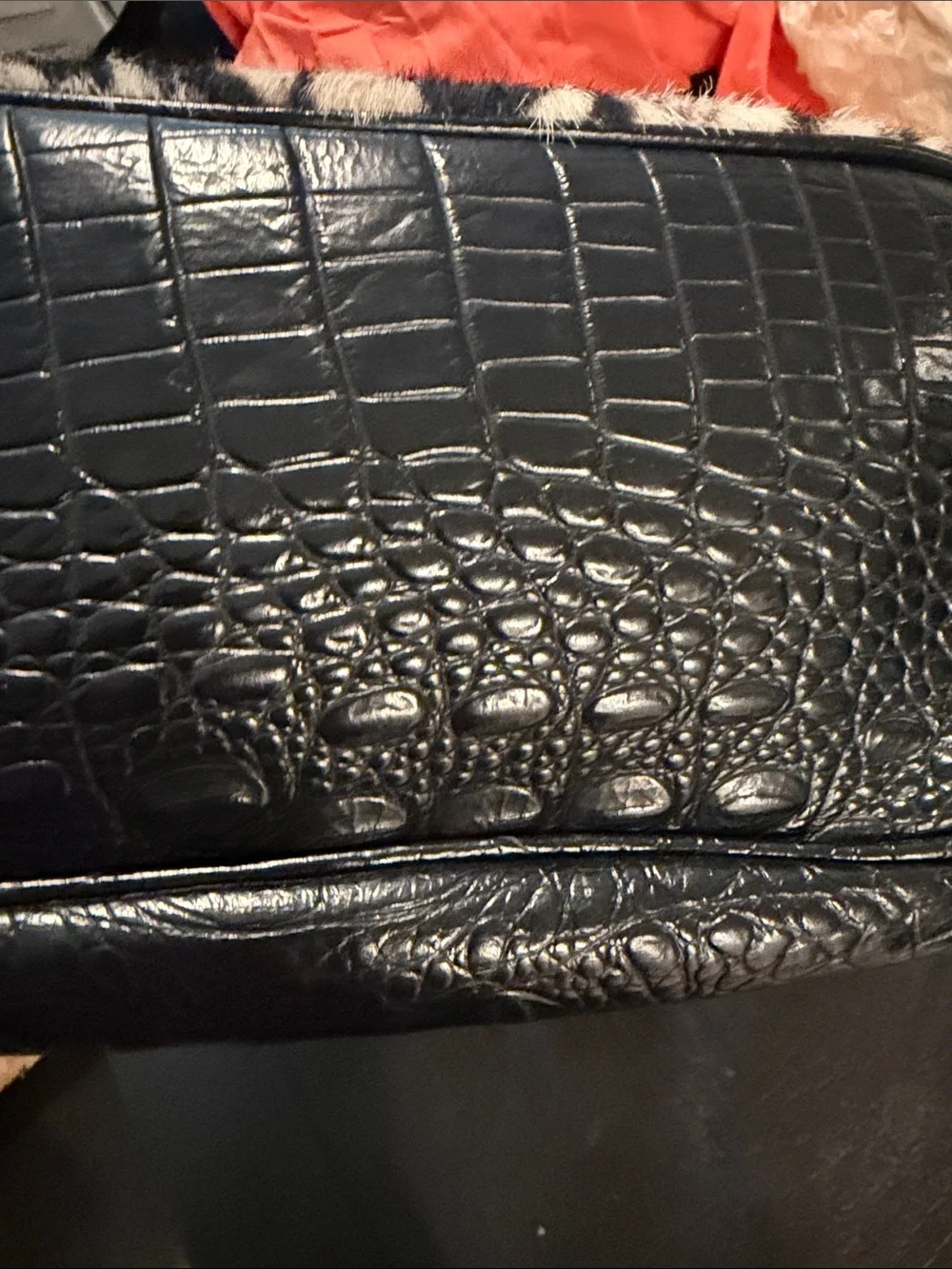 Faux Fur Snake-Print Shoulder Bag in Cream & Black